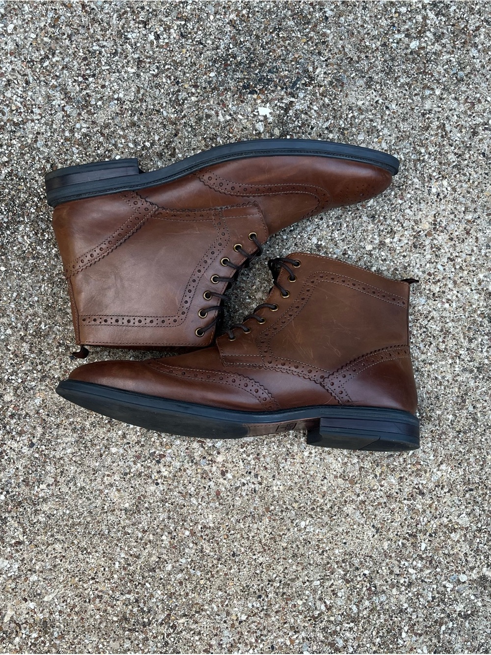 Stafford Mens Deacon Wingtip Cognac Brown Leather Lace Up Boots Size 12M
